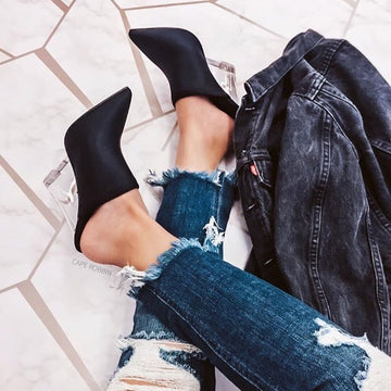 Black Lycra Wedge Heel Mules.